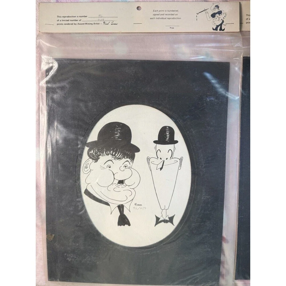 3 Vintage Herb Evans Signed Numbered Prints Laurel Hardy Fred Astaire Movie Deco